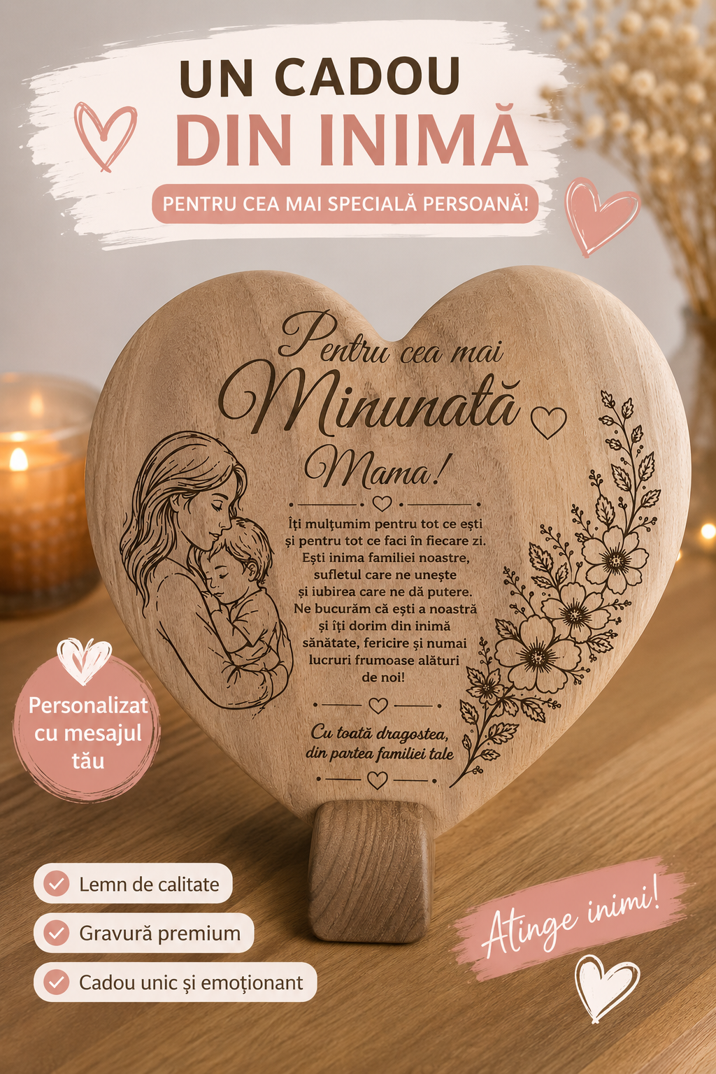 Cadou premium pentru mama❤Inima decorativa din lemn